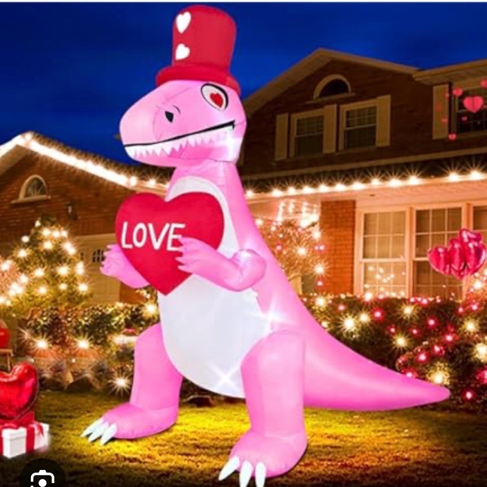 Pink Inflatable Dinosaur with Heart - 6ft x8ft